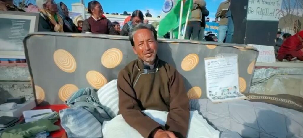 Sonam Wangchuk while ending his climate fast in March. Photo: Screengrab from video