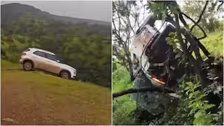 Car Stunt Ends in Disaster: SUV Plunges Into 300-Foot Ditch in Maharashtra, Driver Miraculously Survives