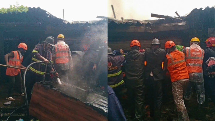 Massive Fire Erupts Near Thane Station Skywalk Adjacent to Railway Tracks | Video Sparks Panic Among 1000+ Commuters