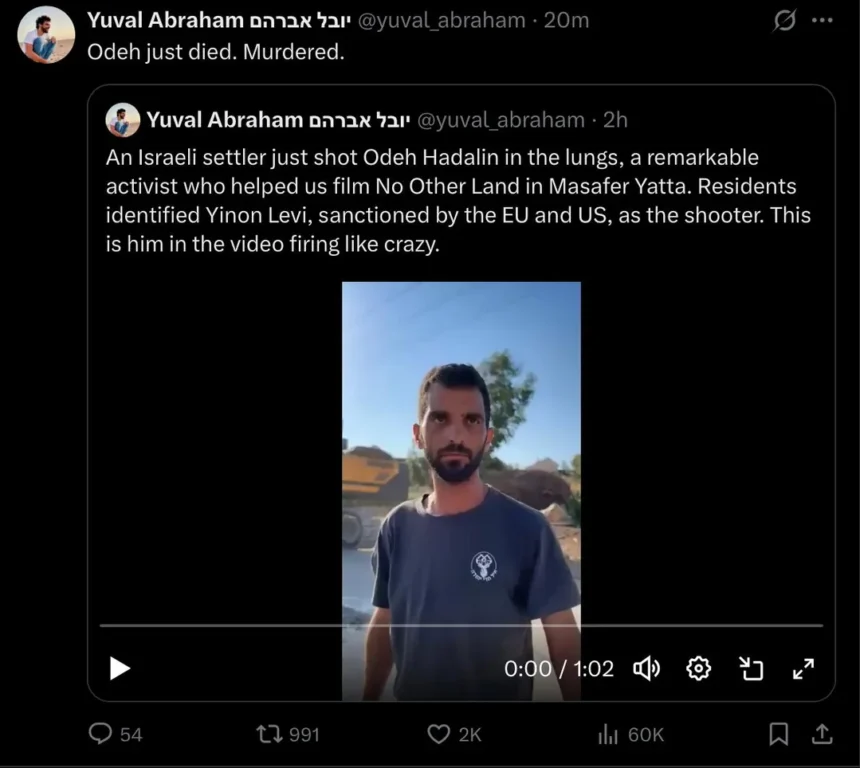 Israeli Settler Shoots Dead West Bank Activist Who Contributed to Oscar-Winning Film