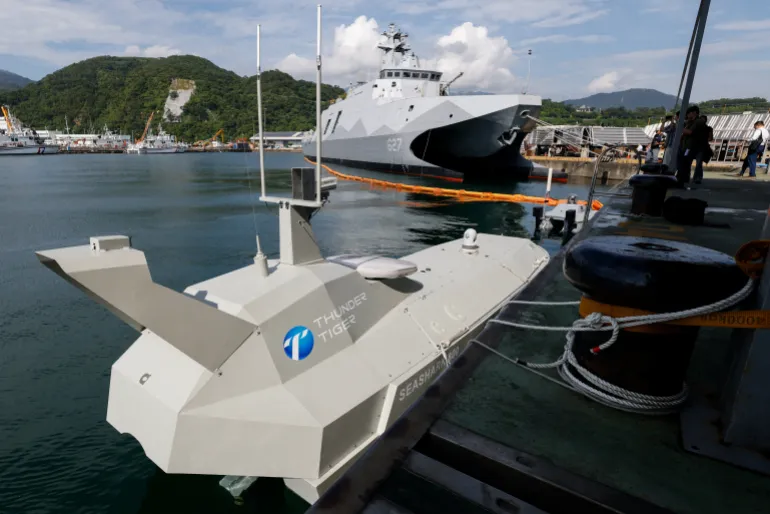 A SeaShark 800 sea drone, developed by Thunder Tiger, is seen at a sea drone expo in Yilan, Taiwan, on June 17, 2025