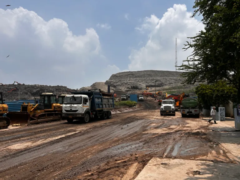 A view of the Ghazipur landfill site from its entrance
