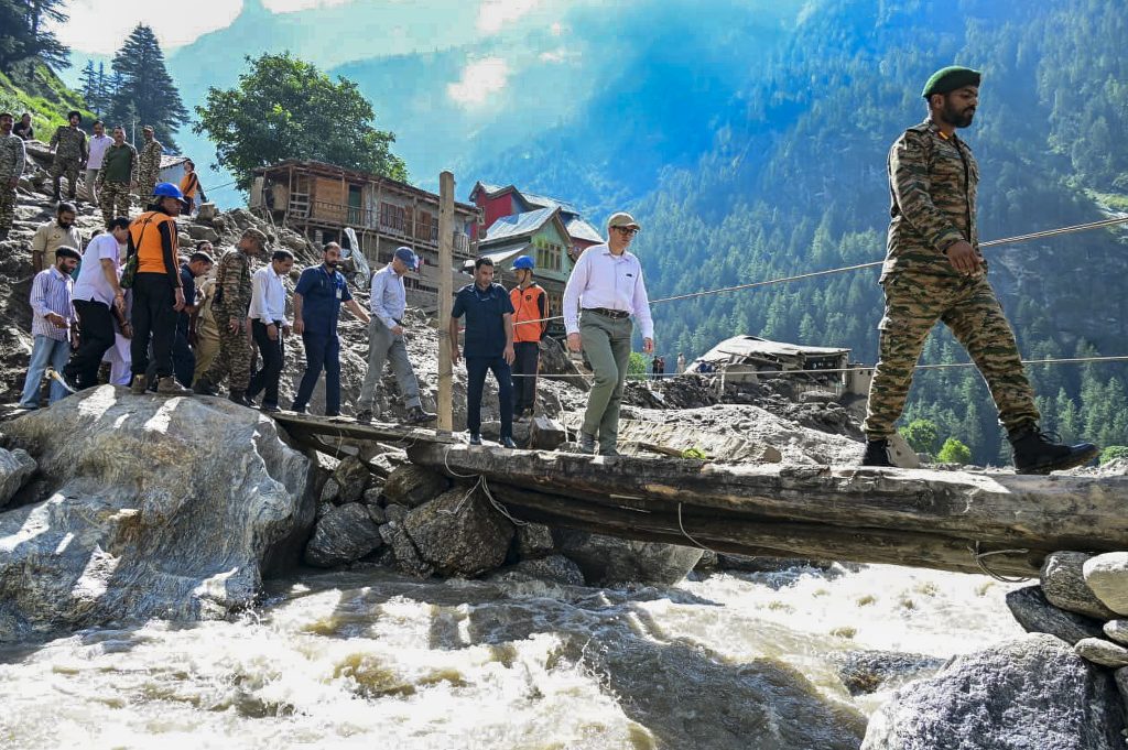 In this image released by @CM_JnK via X on Aug. 16, 2025, Jammu and Kashmir Chief Minister Omar Abdullah during his visit to Chisoti village after a flash flood triggered by cloudburst, in Kishtwar.