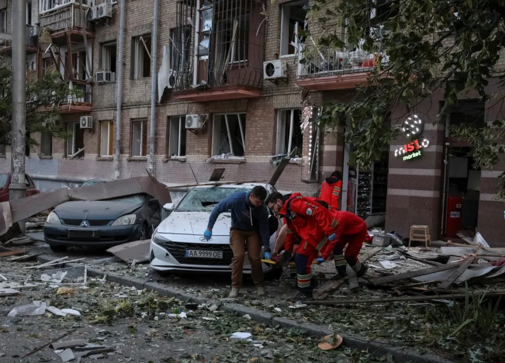 Nearly 100 buildings were damaged, including a shopping mall in the city centre, and thousands of windows were shattered, Tkachenko said.