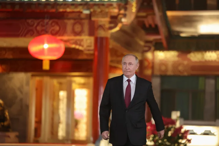 Russian President Vladimir Putin arrives for a news conference at the end of his visit to China for the Tianjin SCO Summit and the military parade to mark the 80th anniversary of the end of World War II, in Beijing, China