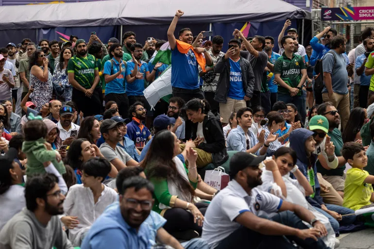 Fans gather at a viewing party for the ICC Men’s T20 World Cup cricket match between India and Pakistan in New York City, the US, on June 9, 2024