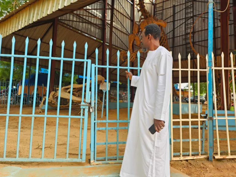Museum director-general Adouramane Gabidan looks at fossils on display at Boubou Hama National Museum, Niamey