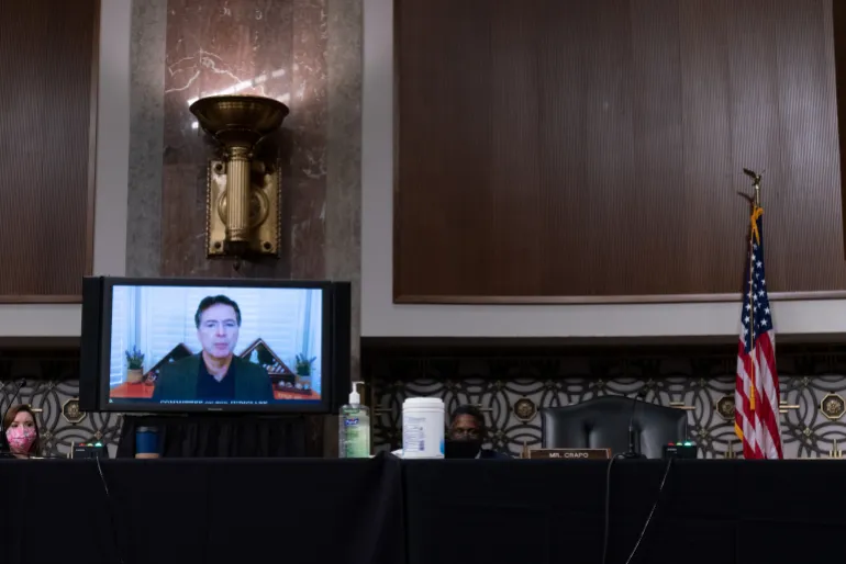 James Comey, Former Director of the Federal Bureau of Investigation, testifies remotely before the Senate Judiciary Committee during an oversight hearing to examine the Crossfire Hurricane Investigation in Washington, DC, September 30, 2020