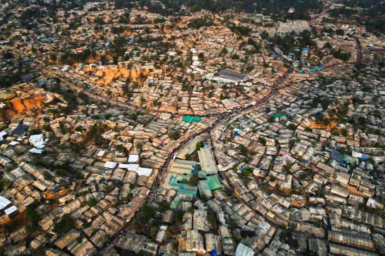 An aerial view of the vast Rohingya refugee camp in Cox’s Bazar, Bangladesh, on March 13, 2025