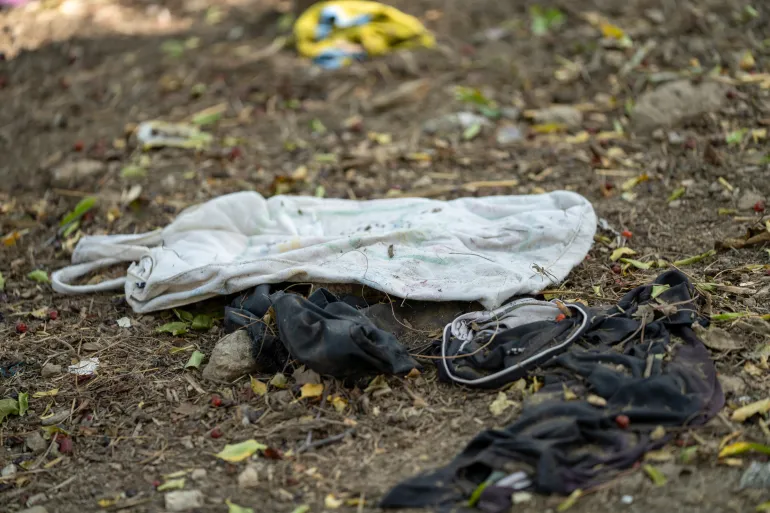 Children's clothes left on the ground following the earthquake