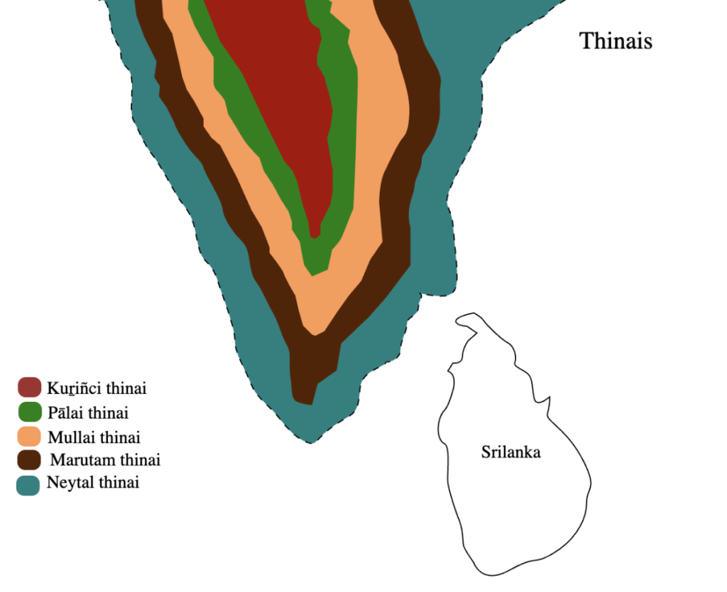 Five zones of the Sangam landscape.