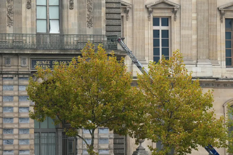 This photograph shows a furniture elevator used by robbers to enter the Louvre Museum, on Quai Francois Mitterrand, in Paris, France on October 19, 2025