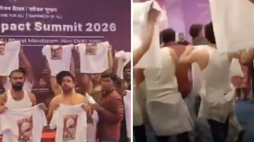 AI Impact Summit 2026 Chaos: 10+ Youth Congress Workers Strip Shirts, Raise Slogans — Viral Video Stuns India