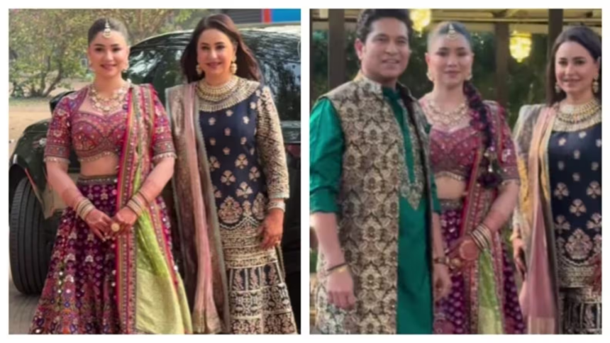 Inside Arjun Tendulkar’s Pre-Wedding: Sara & Mom Anjali Steal Spotlight in 2 Show-Stopping Designer Lehengas