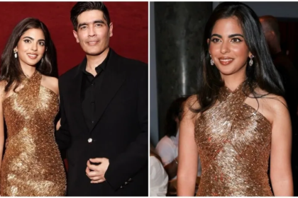Stunning! 7 Gorgeous Details of Isha Ambani’s Handmade Gold Dress at Manish Malhotra’s Paris Couture Week Debut